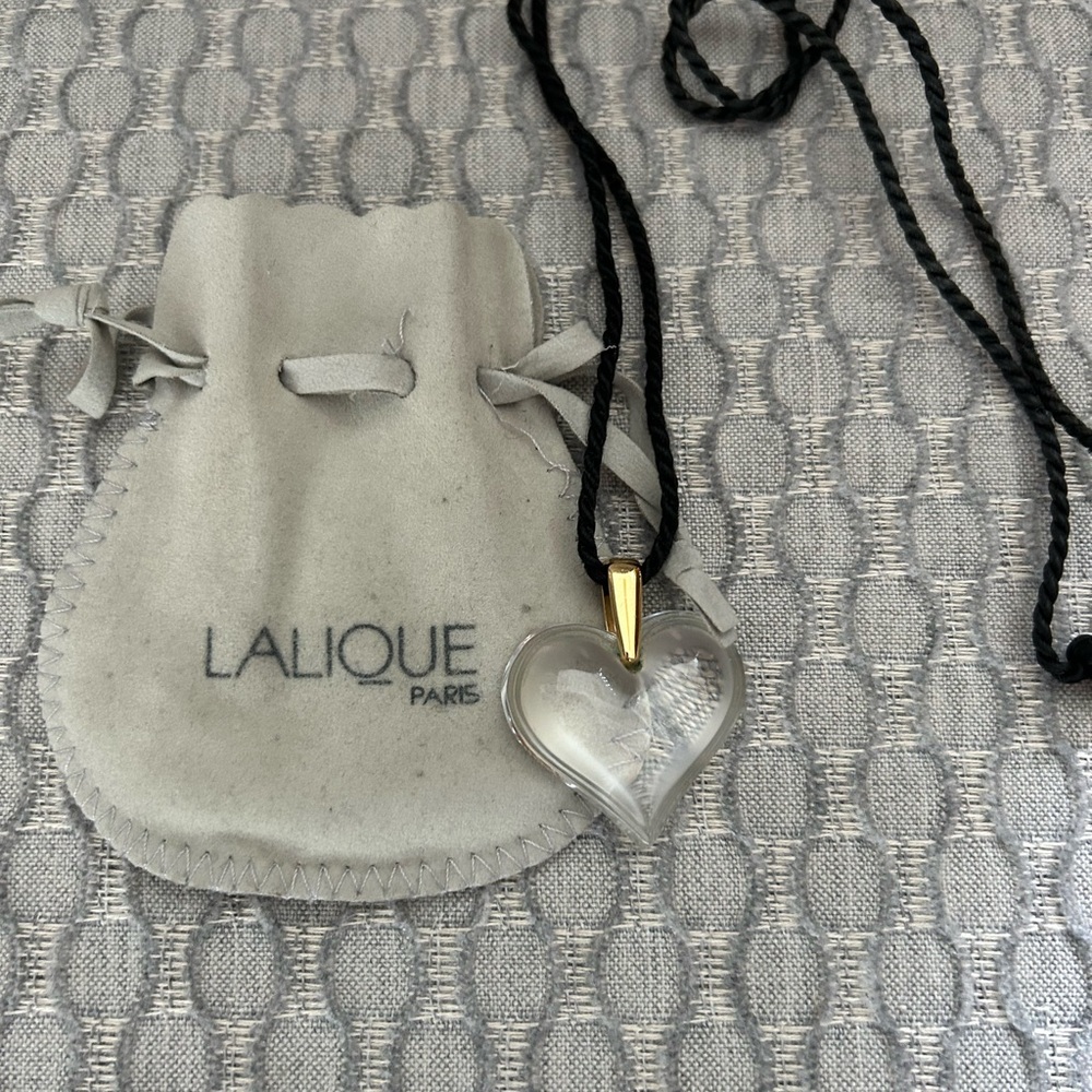 Lalique Crystal Heart Necklace with Gold Accent